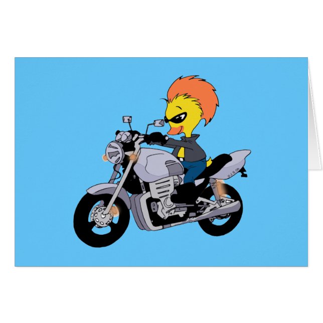 Cartão Pato dos desenhos animados em uma motocicleta (Frente Horizontal)