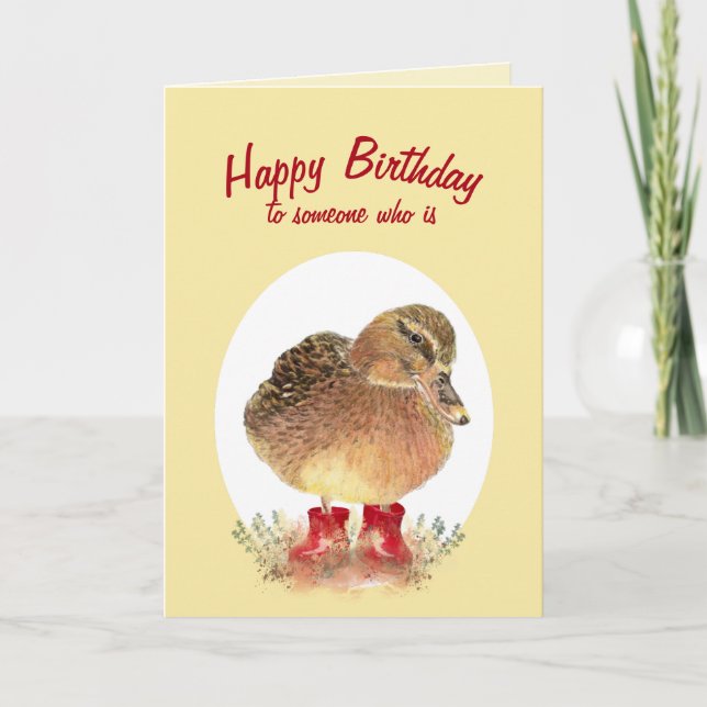 Cartão Pato encantador no Red Rubber Boots Aniversário (Frente)