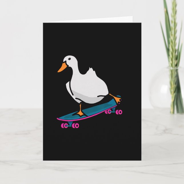 Cartão Pato Engraçado Em Skate Patinando Longboard (Frente)