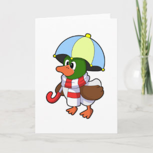 Cartão Pato na chuva com guarda-chuva