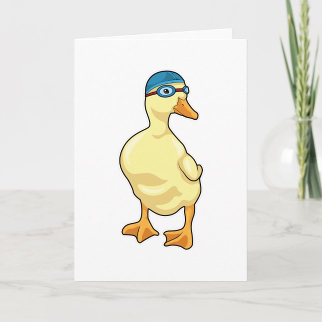 Cartão Pato na Natação com Óculos de Natação (Frente)