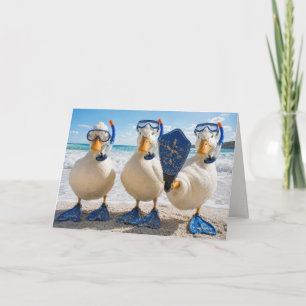 Cartão Patos Brancos de Aniversário com Equipamento de Sn