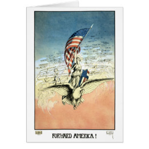 Cartão Pátria Vintage, Senhora, Águia com Bandeira Americ