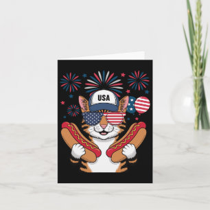 Cartão Patriota Engraçado Hotdog Americano Flag 4º O