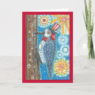 Cartão PATRIOTIC WOODPECKER FIREWORKS GREETING CARD Verse