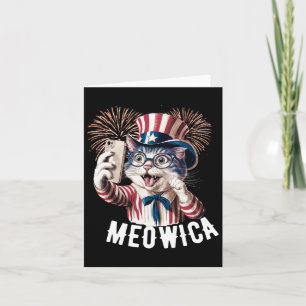 Cartão Patriótica Meowica 4 de julho Cat American Flag Se