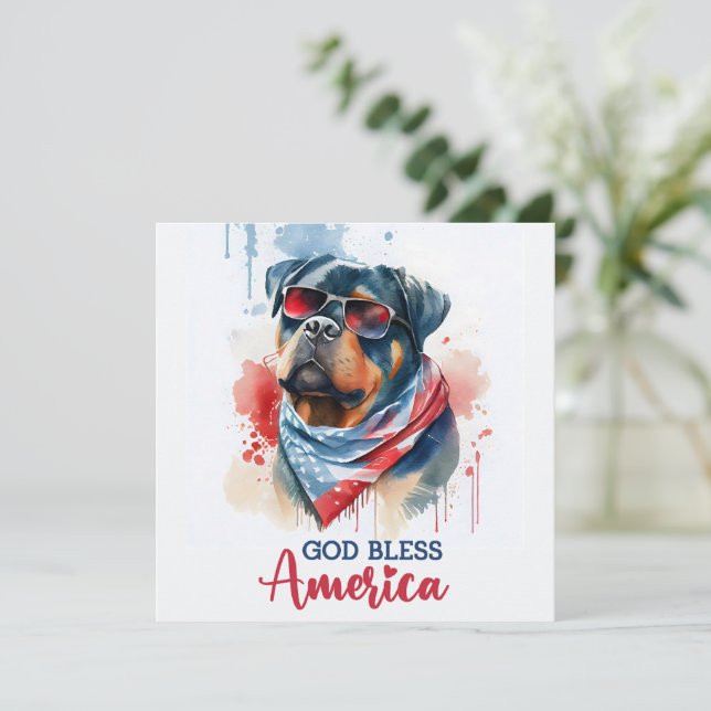 Cartão Patriótico Canino-Rottweiler 4 de julho (Em pé/Frente)