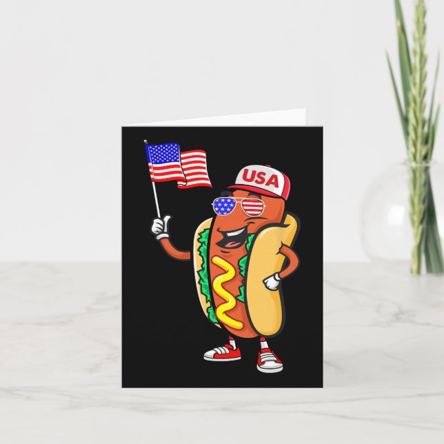Cartão Patriótico Cão Quente Bandeira Americana Usa Engra (Frente)