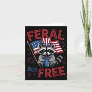 Cartão Patriótico Feral, Mas Livre, Funny Raccoon 4 De Ju