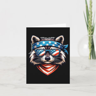 Cartão Patriótico Raccoon 4 De Julho Bandeira Americana