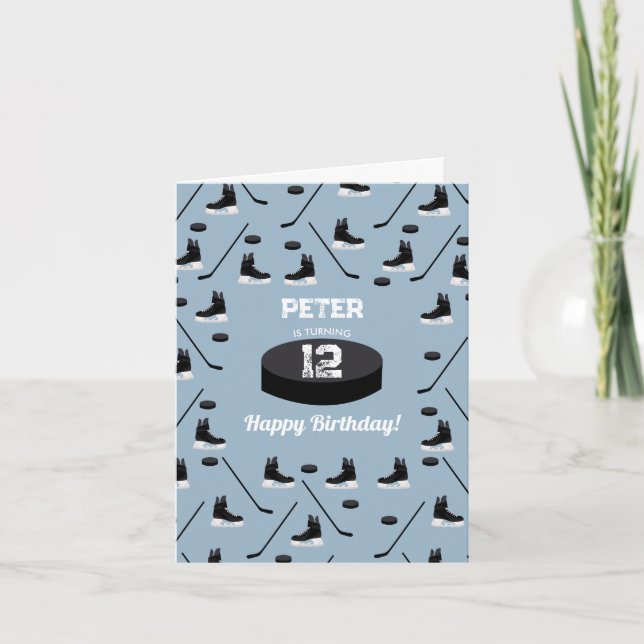 Cartão Pau de Hóquei em Gelo Azul Dusty, Skates Puck Birt (Frente)