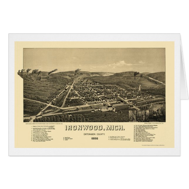 Cartão Pau-ferro preto, mapa panorâmico do MI - 1886 (Frente Horizontal)