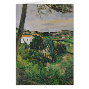 Cartão Paul Cezanne   Paisagem com telhado vermelho ou O 