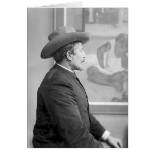 Cartão Paul Gauguin diante de suas canvas