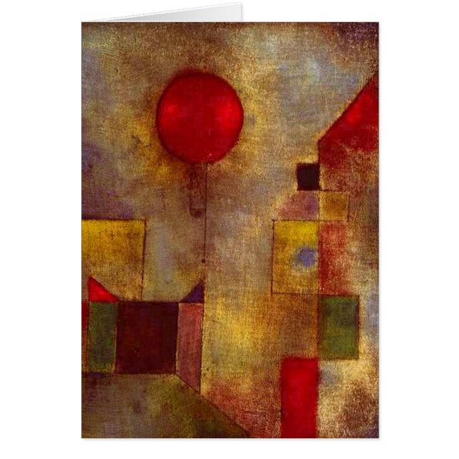 Cartão Paul Klee Red Balloon Abstrato Arte Colorida (Frente)