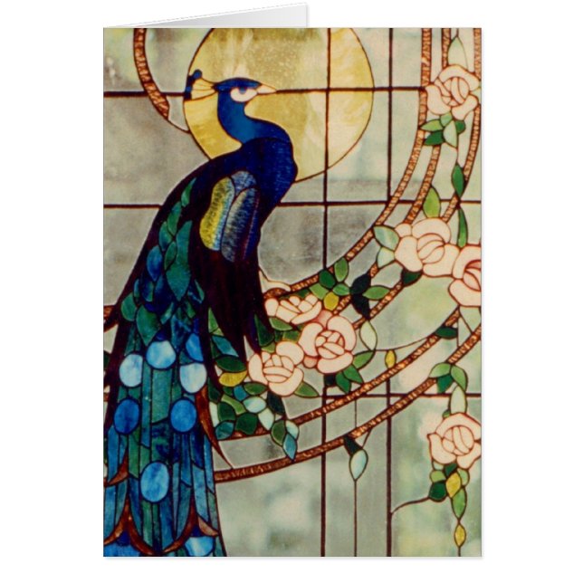 Cartão Pavão bonito do vitral (Frente)