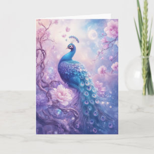 Cartão Pavão Elegante com Cauda Emplumada Bonita