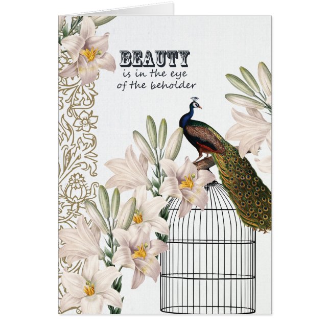 Cartão Pavão elegante dos lírios (Frente)