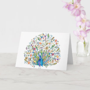Cartão Pavão floral aquarela
