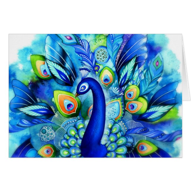 Cartão Pavão na flor completa (Frente Horizontal)