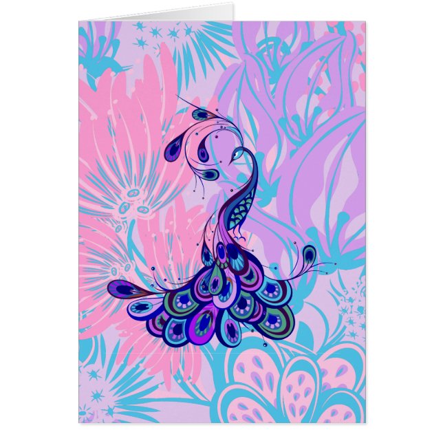 Cartão pavão rosa floral (Frente)