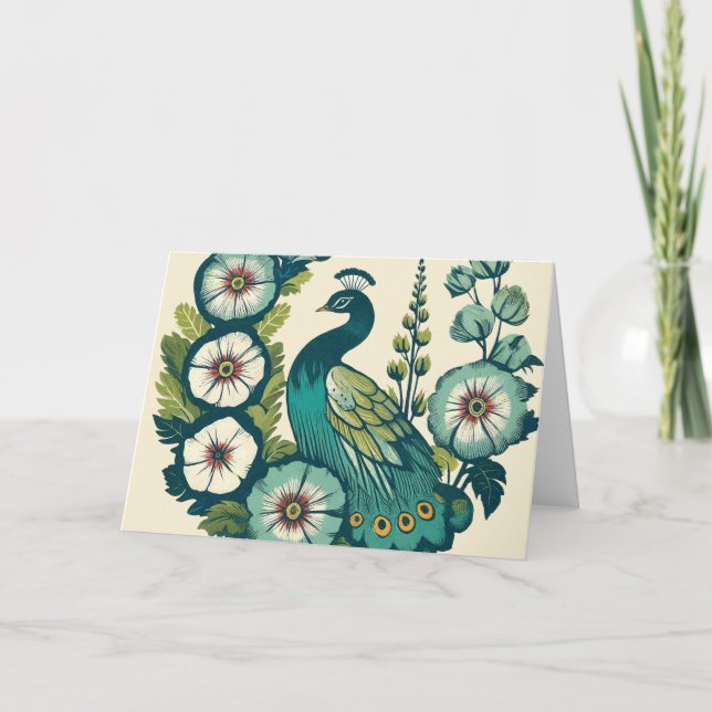 Cartão Pavões Azuis e Verdes Vintage Peacock (Frente)