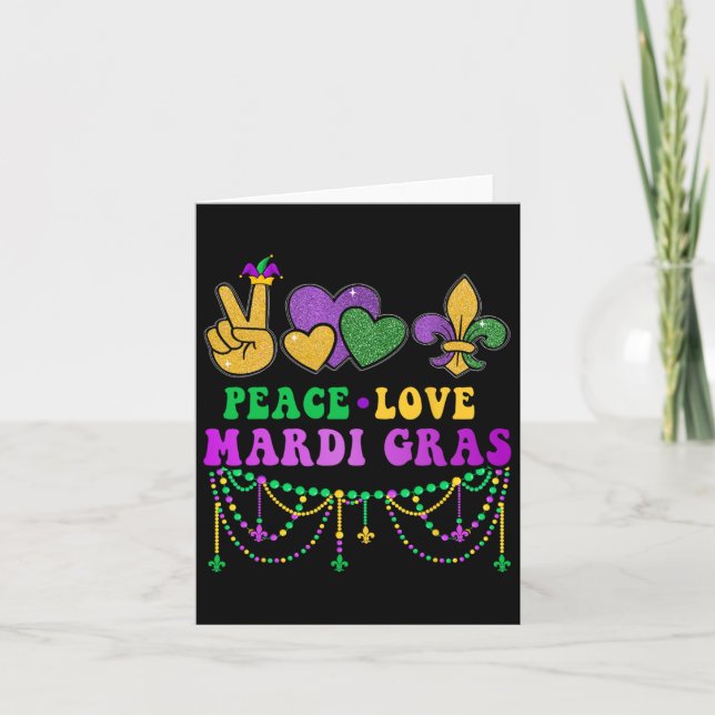 Cartão Paz Ame Mardi Gras Com Miçangas E Fleur De Lis (Frente)