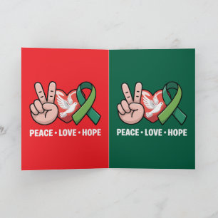 Cartão Paz Amor Esperança - Fita Verde de Conscientização
