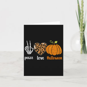 Cartão Paz Amor Esqueleto Outono Abóbora Leopardo Hallowe