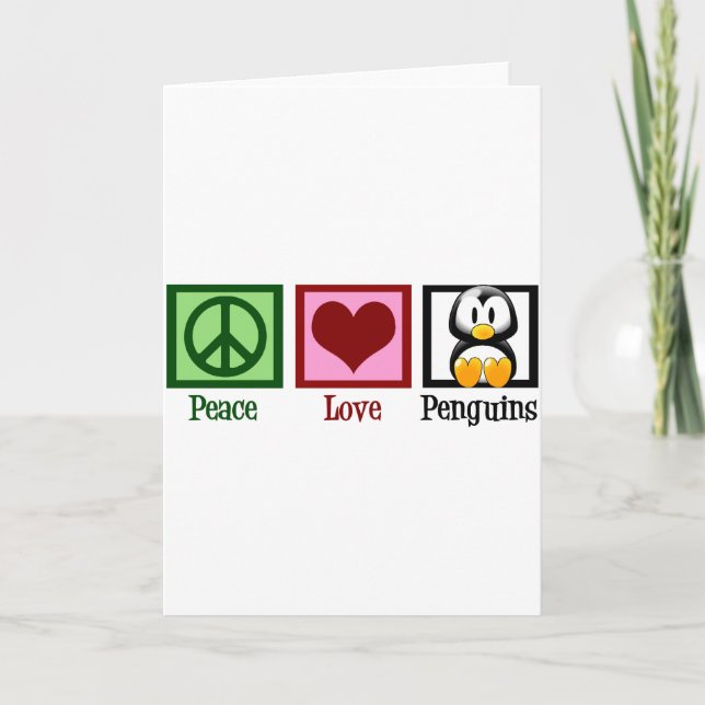 Cartão Paz Amor Pinguins (Frente)