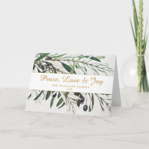 Cartão Peace Love and Joy Vintage Olive Branch