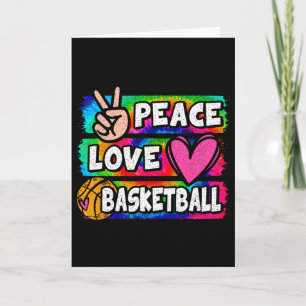 Cartão Peace Love Bysketbyll Lover Cute Tie Dye Girls Boy