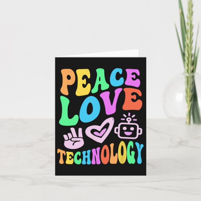 Cartão Peace Love Technology Retro Computer Teacher Vibes (Frente)