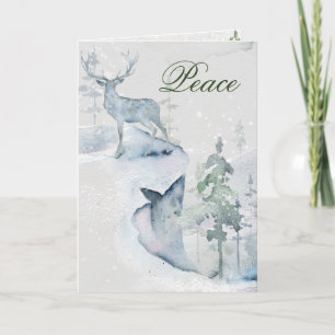 Cartão Peace Watercolor Deer no Cliff