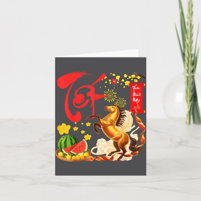 Cartão Peach Blossom Vietnamese Lunar New Year Horse 2026 (Frente)
