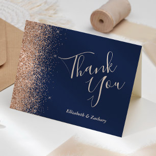 Cartão Peach Glitter Marinho Azul Casamento Obrigado