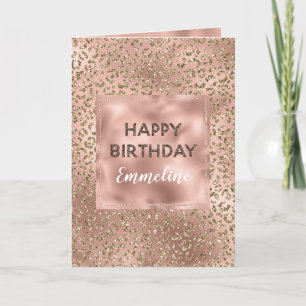 Cartão Peach Rosa Dourado Leopard Imprima Glitter Birday