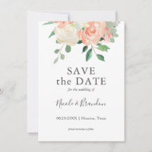 Peach Watercolor Floral Weding the Date