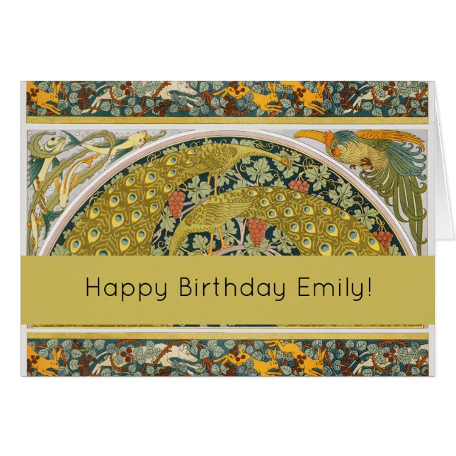 Cartão Peacock Art Nouveau Estilo redondo intrincado desi (Frente Horizontal)