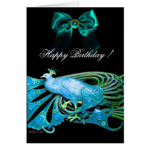 Cartão PEACOCK AZUL ELEGANTE,PEDRAS GEM E Aniversário AR