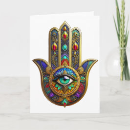 Cartão Peacock Color Flower Petals Hamsa Green Third Eye