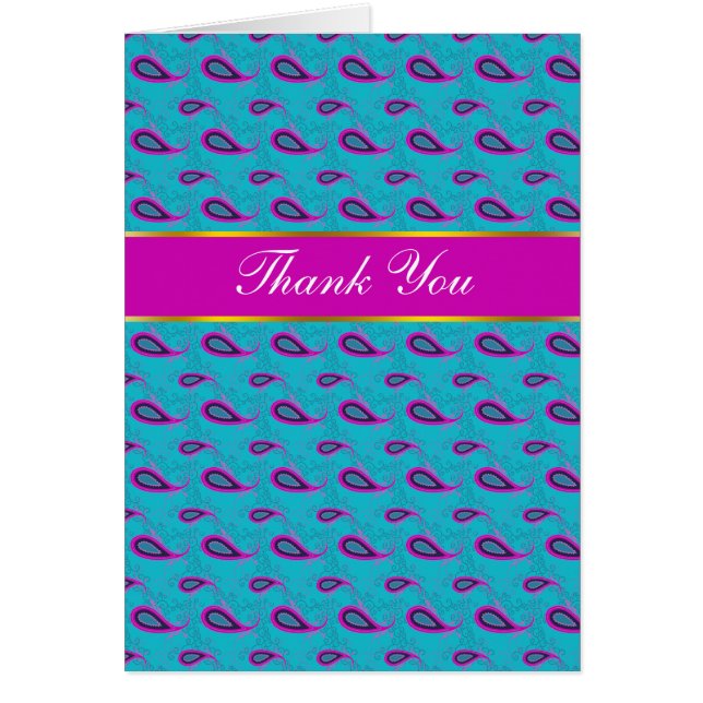 Cartão Peacock e Magenta Paisley Pattern (Frente)