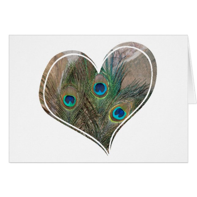 Cartão Peacock Feather Double Heart (Frente Horizontal)