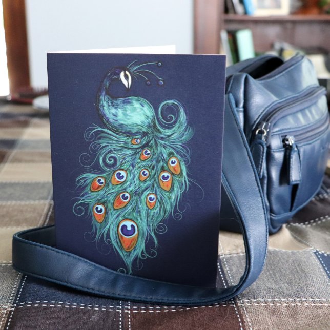 Cartão Peacock Feather Teal Peacocks (Criador carregado)