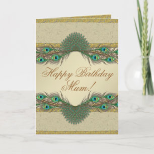Cartão Peacock feathers frame Mother's birthday cards