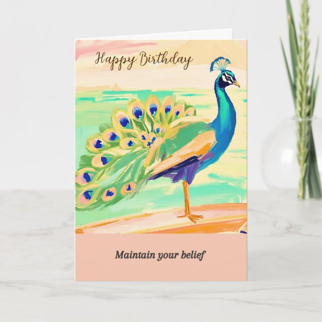 Cartão peacock message happy birthday (Frente)