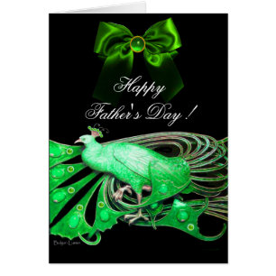 Cartão PEACOCK VERDE ELEGANTE,PEDRAS GEM,Dia de os pais A