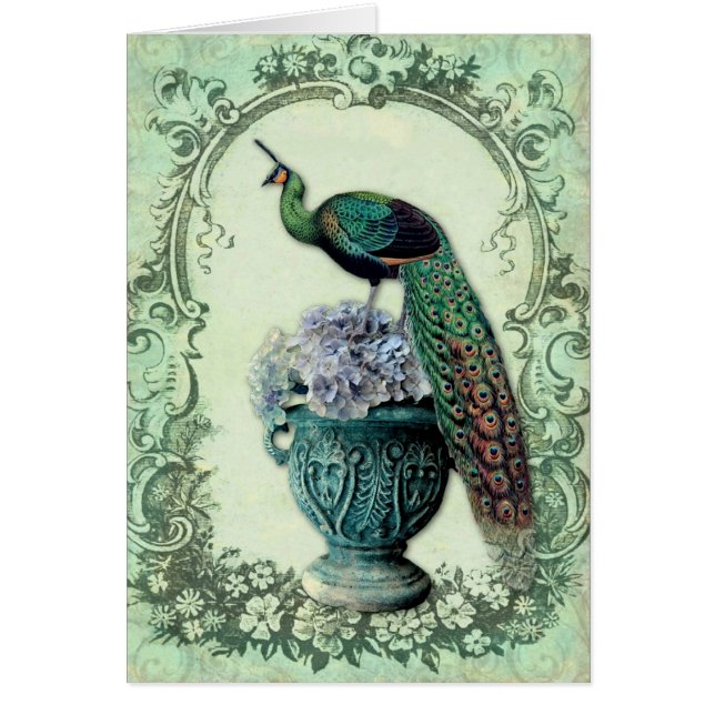 Cartão Peacocks Hydrangea Urn (Frente)