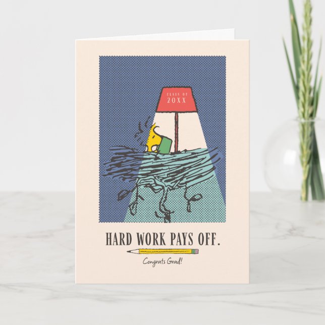 Cartão Peanuts Snoopy Hard Work Pays Off Graduation (Frente)