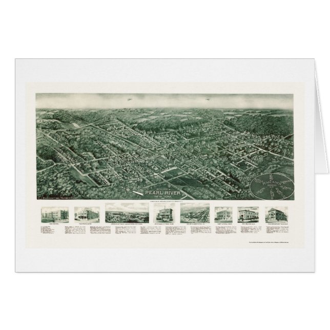 Cartão Pearl River, mapa panorâmico de NY - 1924 (Frente Horizontal)